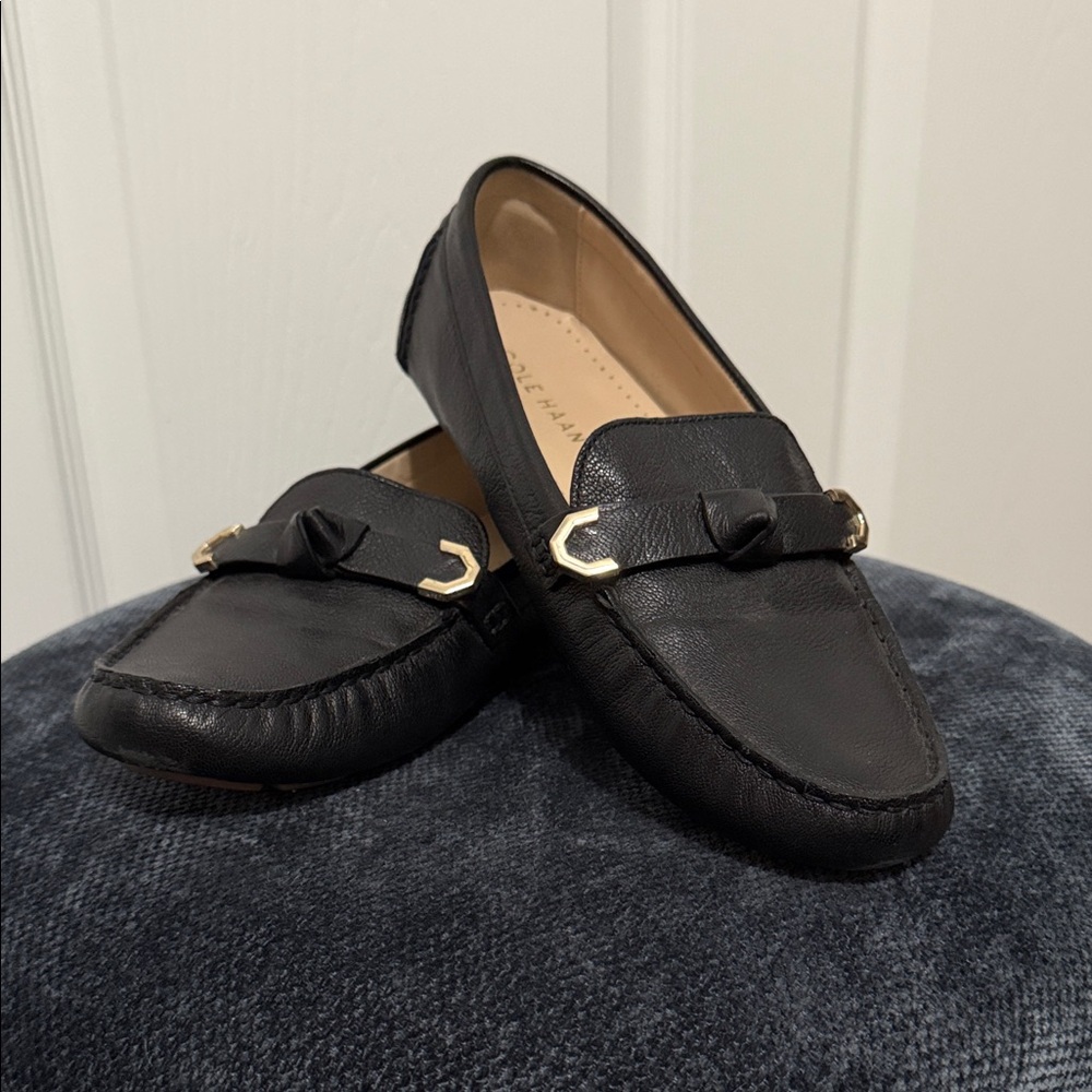 Cole Haan Women's Evelyn Bow Driver Black Leather Loafers Size 8B